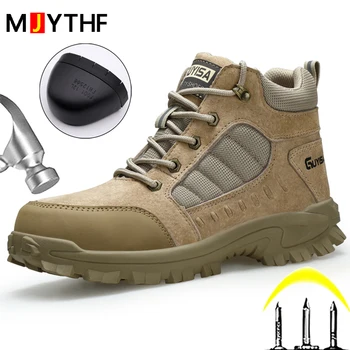באיכות גבוהה מגפי בטיחות גברים אנטי-לרסק אנטי-ניקוב מגפי עבודה בלתי ניתנת להריסה נעליים בנייה גברים אבטחה נעלי עבודה חדשה.