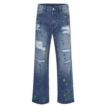 בציר מנומר דיו מיקרו משונן חור מזדמן ג 'ינס מכנסי קיץ 2023 נשים שטף בן ג' ינס Capris מכנסיים מכנסי דגמ 