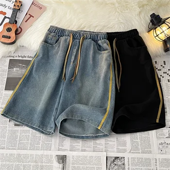 הקיץ דק שקושר ג 'ינס מכנסי ג' ינס בסגנון אמריקאי רחוב משוחרר סיבתי בריון נאה חמש נקודות מכנסיים זכר בגדים