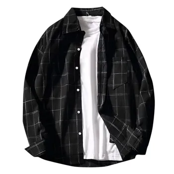שחור ארוך שרוולים חולצת גברים שרוול ארוך חולצות סתיו קוריאנית העליון Slim Fit זכר וינטג בגדי אופנת רחוב מוצק חולצות 2023