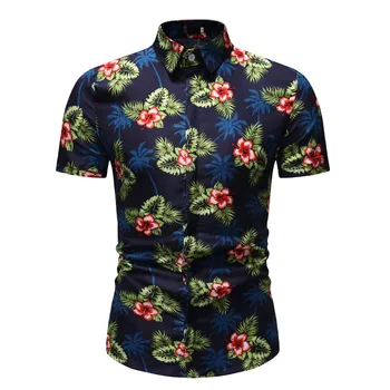 שרוול גדול של האופנה הגברים מקרית על כפתור הוואי הדפסה החוף שרוול קצר מהיר החולצה ילד 9